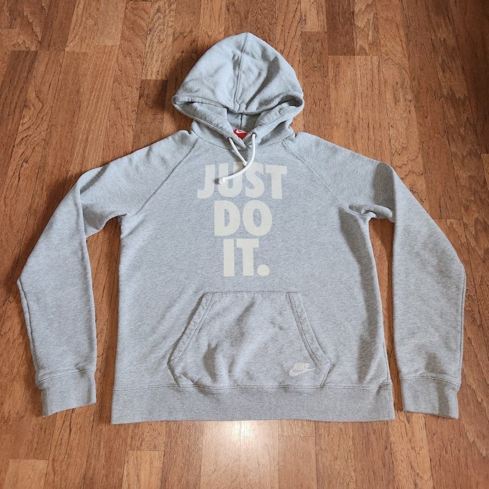 Nike Mens Just Do It Pullover Hoodie Heather Grey Graphic Sweatshirt Size M 656
